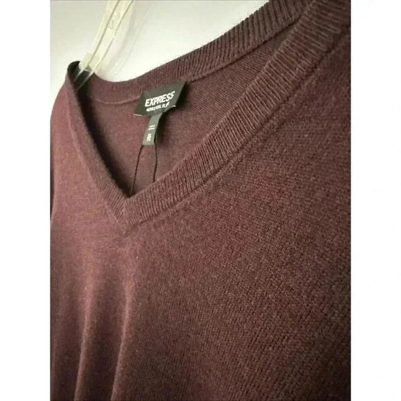 NEW Express Mens Sz XXL Merino Wool Blend V Neck Sweater Maroon Burgundy Classic - Picture 1 of 11